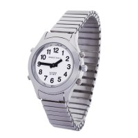 Sprechende Damen-Armbanduhr, silberfarben mit Metallzugband