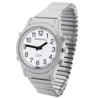 Sprechende Herren-Armbanduhr, silberfarben mit Metallzugband